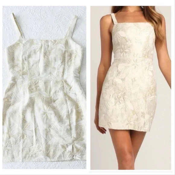 Lulus | Dresses | Nwot Lulus Shine For Us Cream Metallic Tropical Jacquard  Mini Dress Large | Poshmark